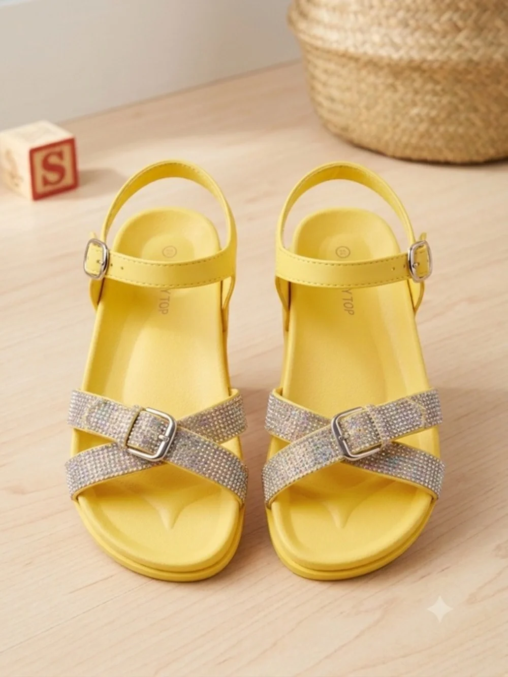 EUC Light Pink Girls' Sparkle Strap Sandals with Ankle Buckle